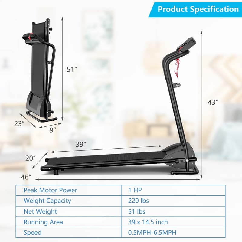 Chairliving 1 HP Electric Foldable Treadmill Compact Black